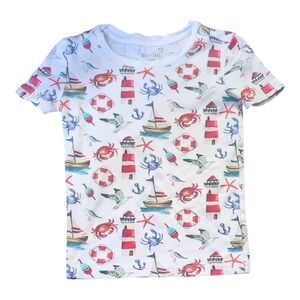 Hart + Land White Nautical Beach‎ Coastal Themed Organic Pima Cotton Tee Size 4